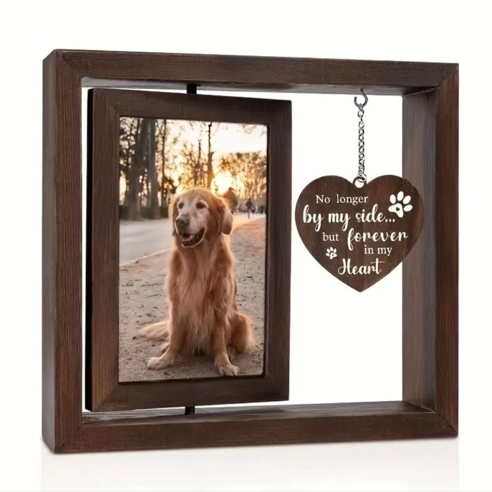 Pet Memorial Keepsake Picture Frame Dog Loss Rotating Wooden Photo Holder